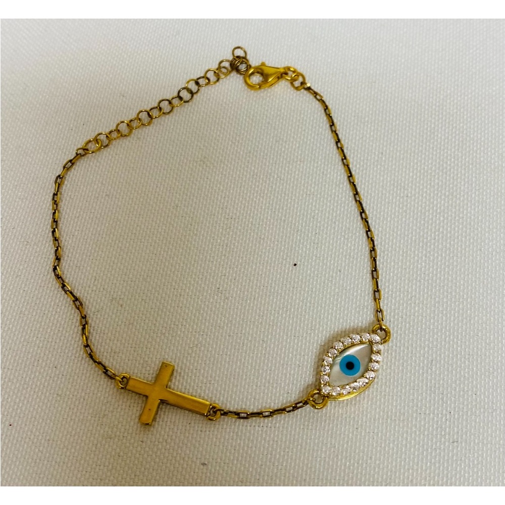 Sterling Silver Gold Vermeil Evil Eye Bracelet with Cross Charm